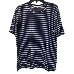 CLARA Nautical Blue and White Short Sleeve Tee Semi Sheer - Size L